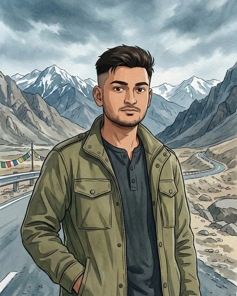 Siddharth, co-founder of Tripsiana, on a Ladakh mountain road